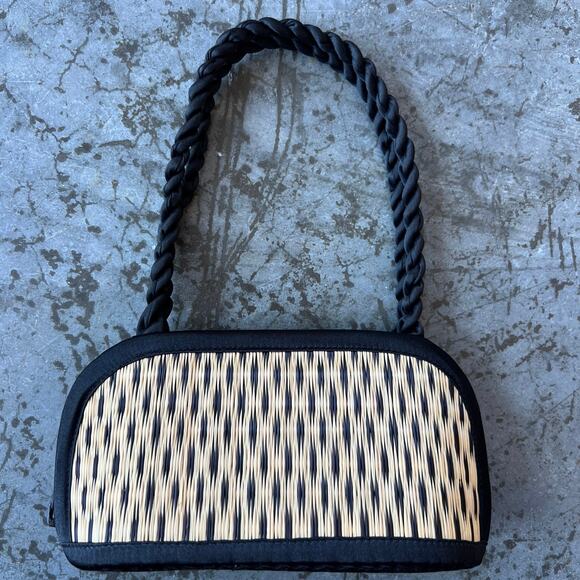 Baskets of Cambodia Handbags - Baskets of Cambodia Handwoven Mini Bag Black & Tan Boho
